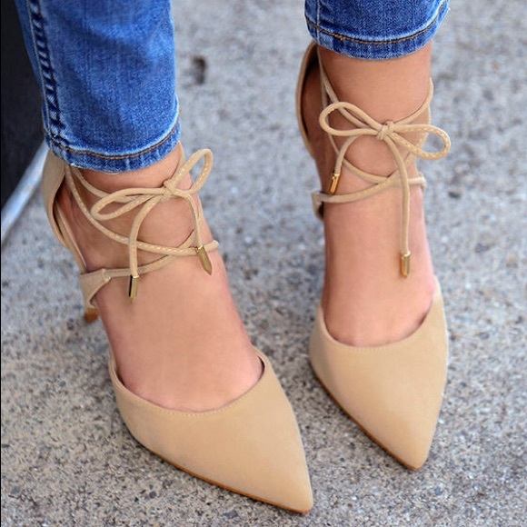 Lulus Shoes - Lulus Nude suede lace up heels size 9